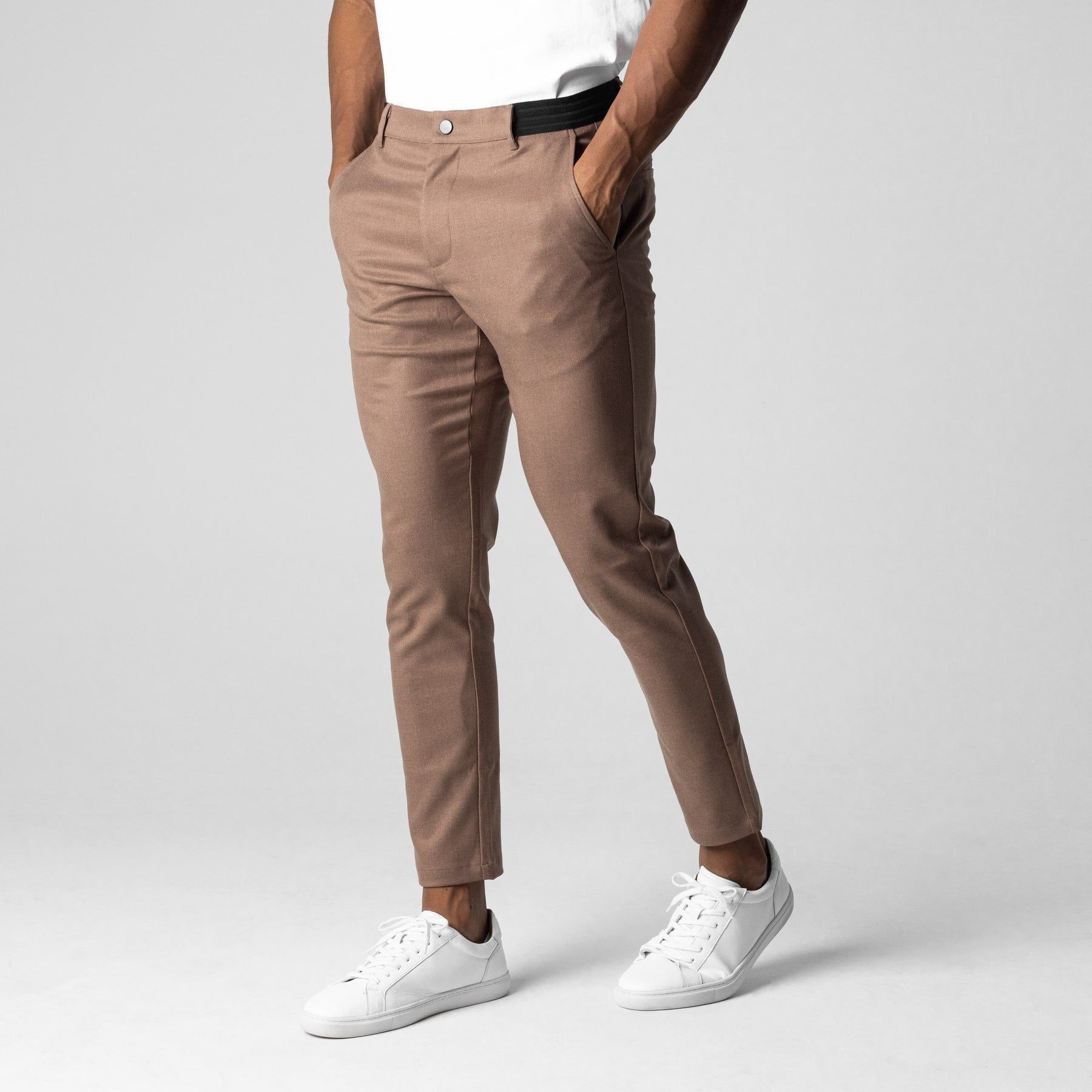 Men’s Elegant Slim Fit Business Pants – Solid Color Trousers with Elastic Waist & Pockets