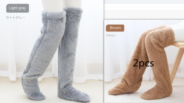 Women’s Over-the-Knee Fuzzy Socks – Warm Winter Knee-High Stockings for Home & Sleep