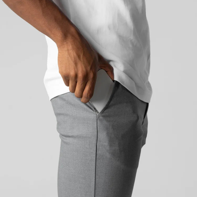 Men’s Elegant Slim Fit Business Pants – Solid Color Trousers with Elastic Waist & Pockets