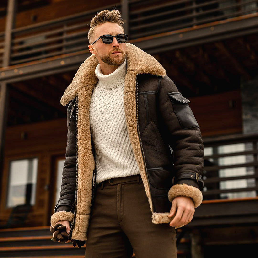 Men’s Military Fleece Jacket – Warm Winter Tactical Coat with Fur Collar