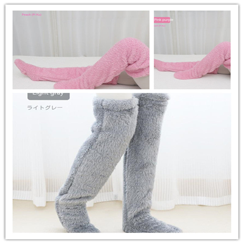 Women’s Over-the-Knee Fuzzy Socks – Warm Winter Knee-High Stockings for Home & Sleep