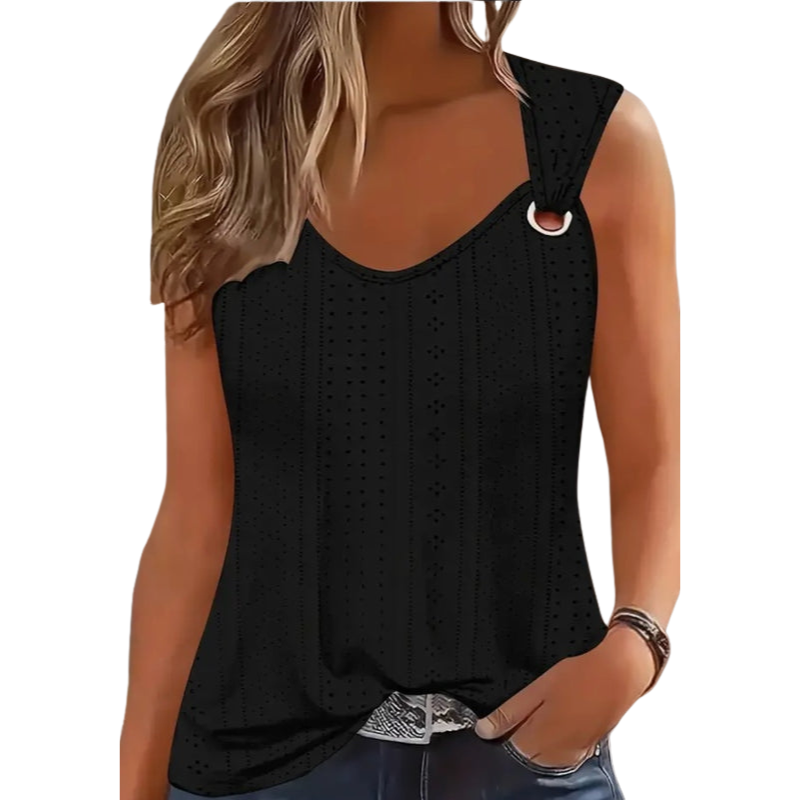 Women’s Eyelet Tank Top – Casual Sleeveless Summer Shirt, Solid Color Summer Top