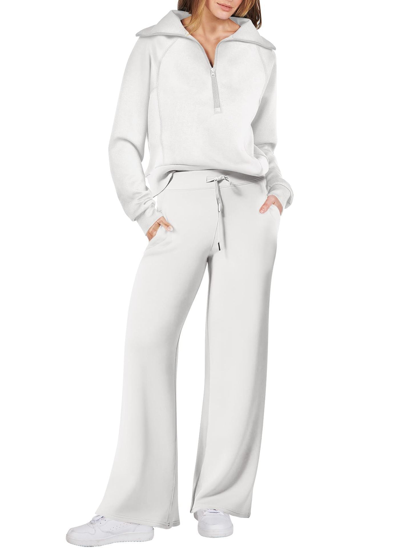 Women’s Two-Piece Sports Suit – Long Sleeve Zipper Sweatshirt & Wide Leg Pants Set