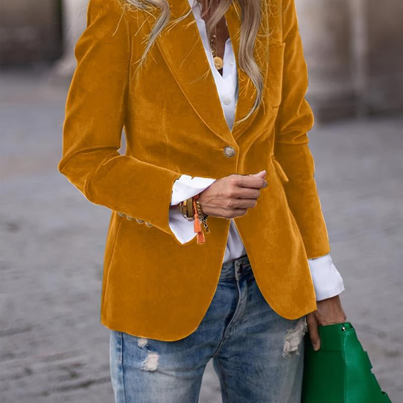 Elegant Velvet Lapel Blazer – Business Casual Jacket for Women