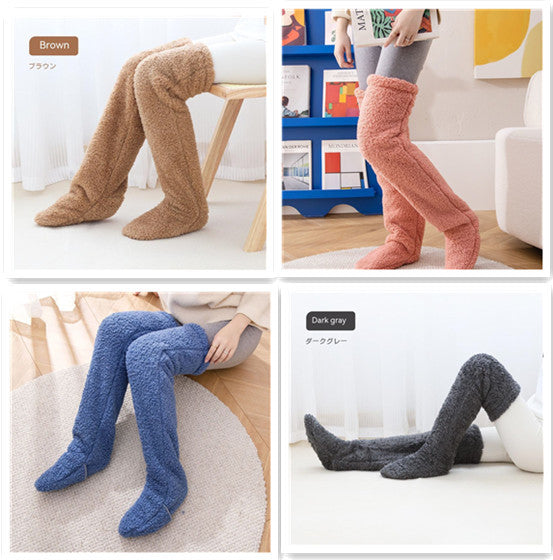 Women’s Over-the-Knee Fuzzy Socks – Warm Winter Knee-High Stockings for Home & Sleep