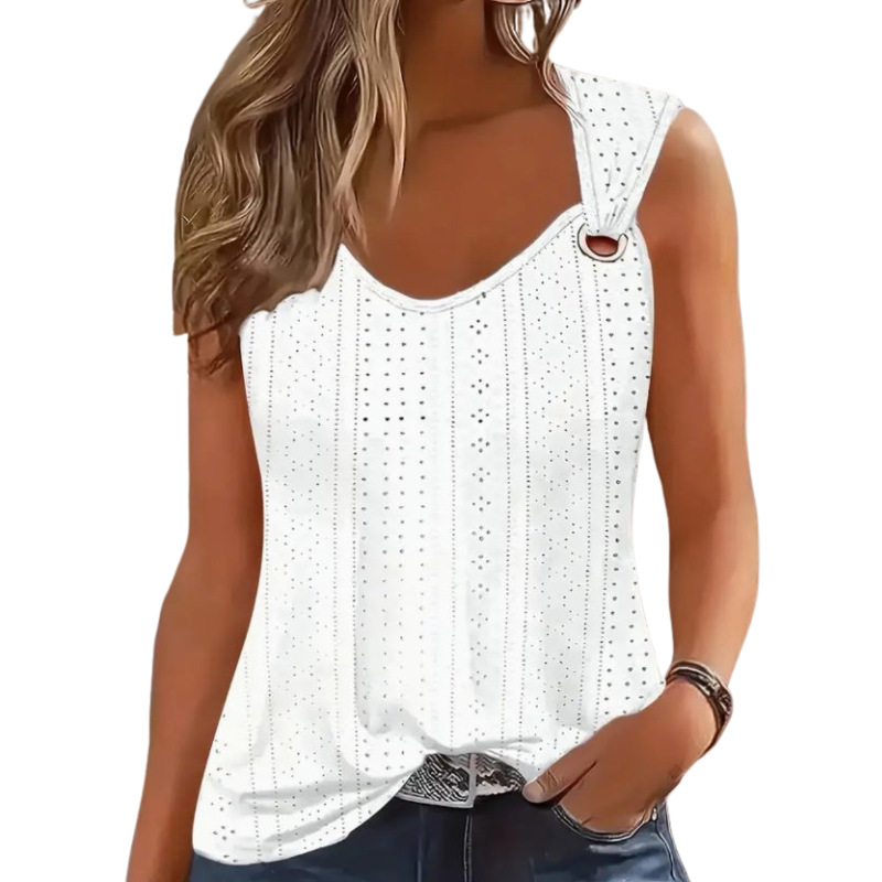 Women’s Eyelet Tank Top – Casual Sleeveless Summer Shirt, Solid Color Summer Top