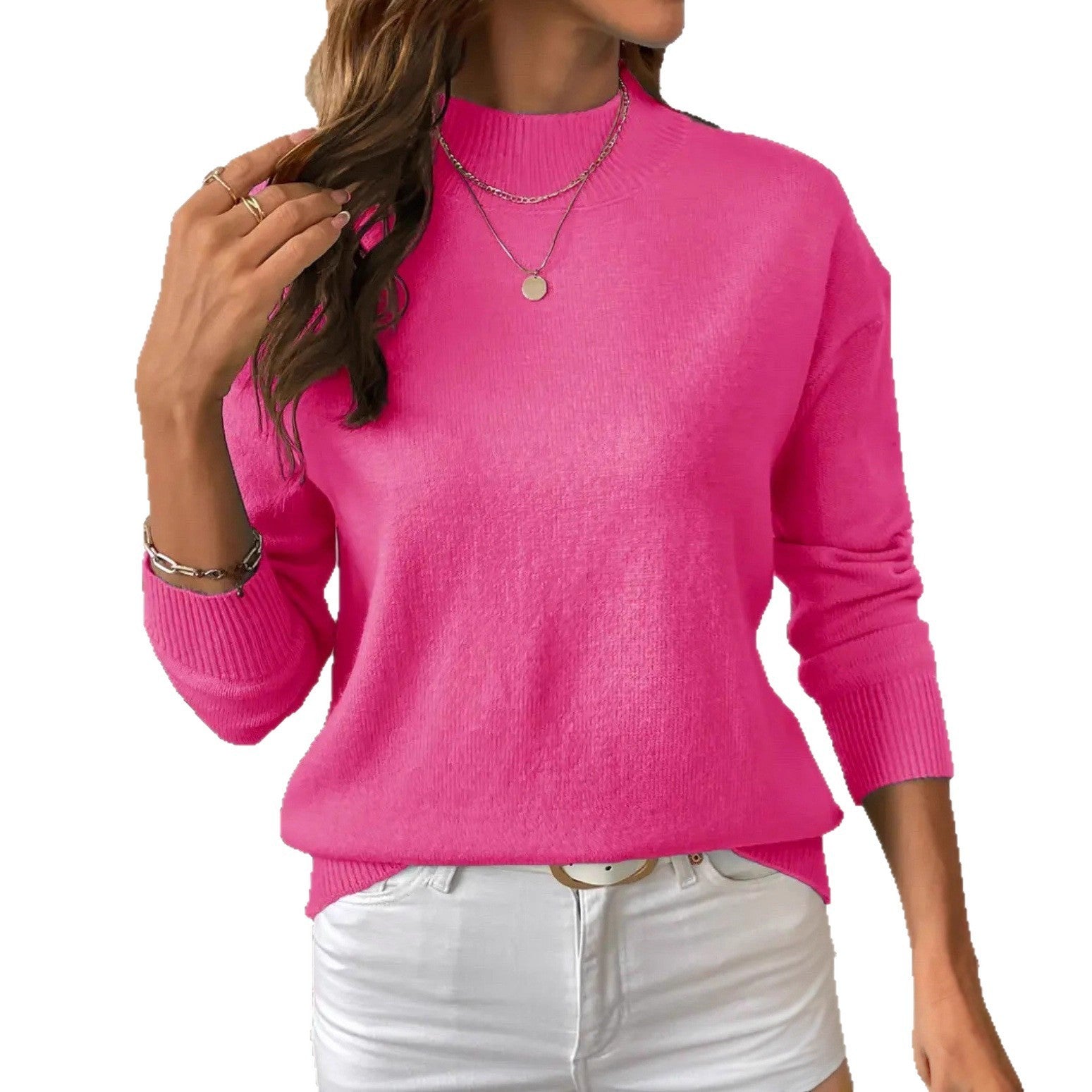 Women’s Solid Color Knitted Sweater – Loose Fit Fashion Pullover Top