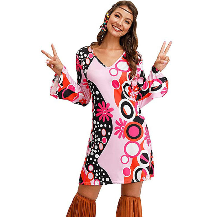 Women’s Hippie Print Dress – Boho Floral Vintage Style Summer Outfit