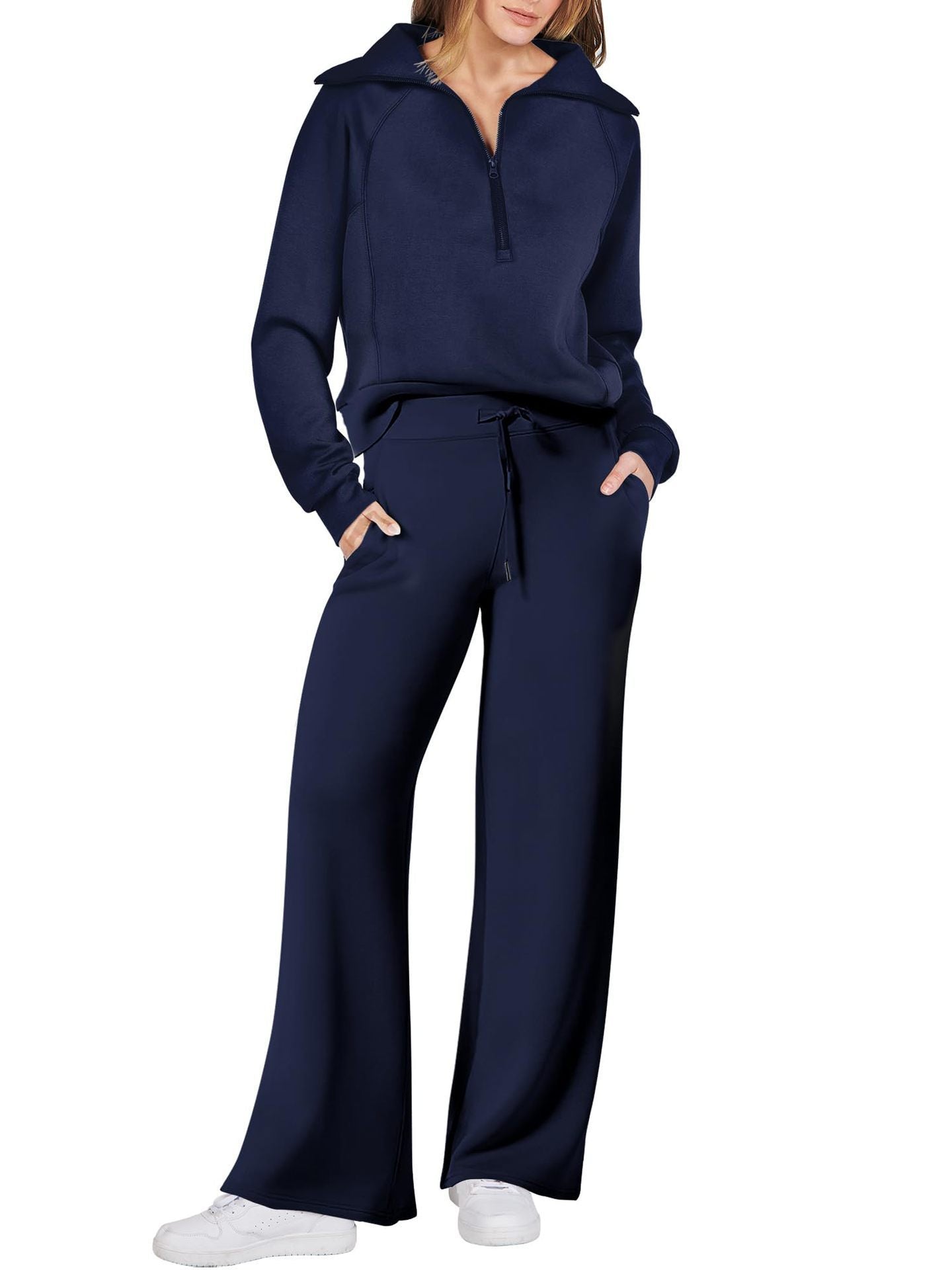 Women’s Two-Piece Sports Suit – Long Sleeve Zipper Sweatshirt & Wide Leg Pants Set