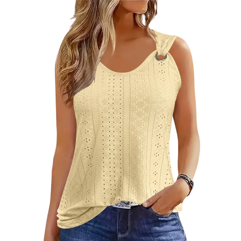 Women’s Eyelet Tank Top – Casual Sleeveless Summer Shirt, Solid Color Summer Top