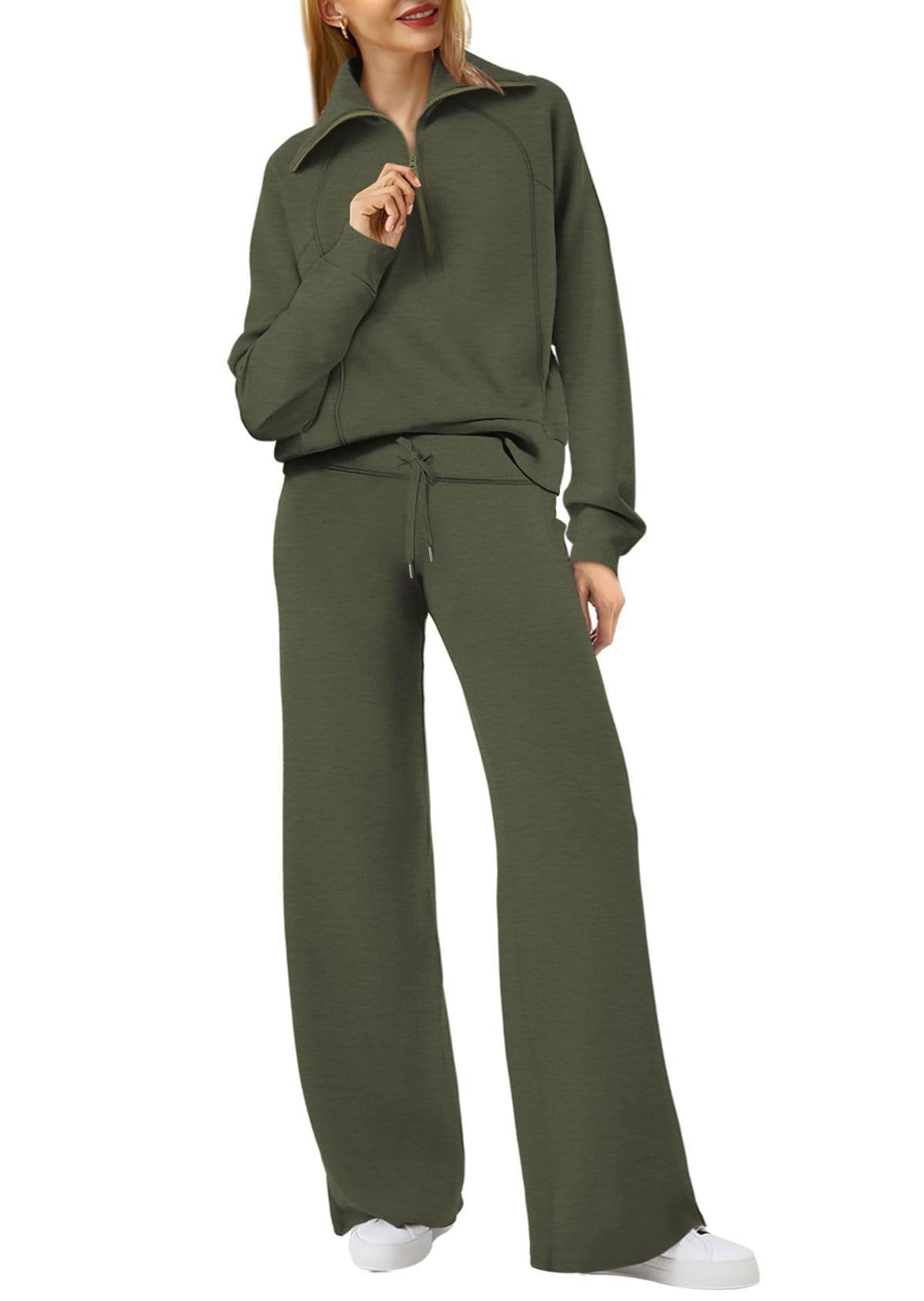 Women’s Two-Piece Sports Suit – Long Sleeve Zipper Sweatshirt & Wide Leg Pants Set
