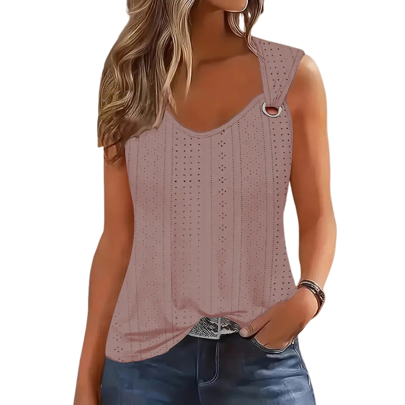 Women’s Eyelet Tank Top – Casual Sleeveless Summer Shirt, Solid Color Summer Top
