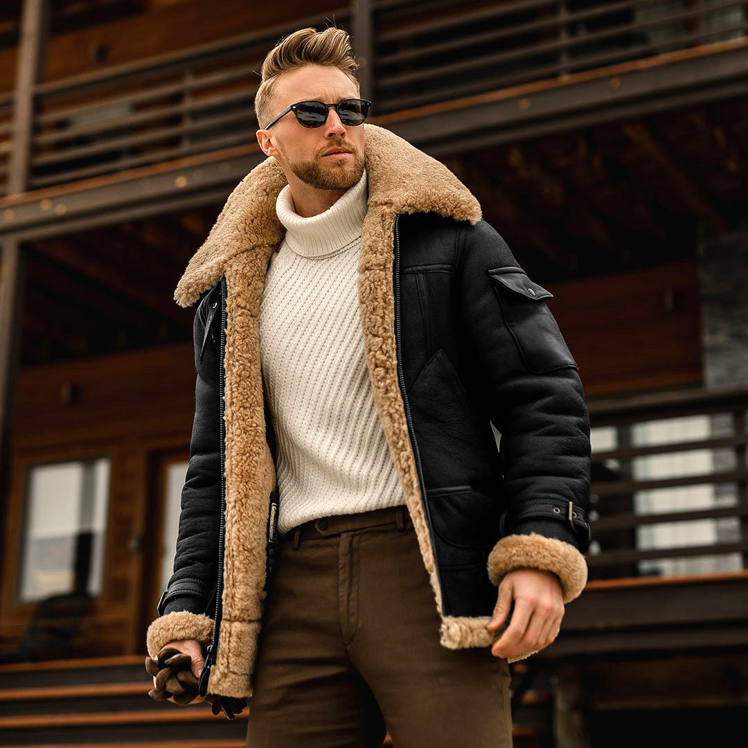 Men’s Military Fleece Jacket – Warm Winter Tactical Coat with Fur Collar