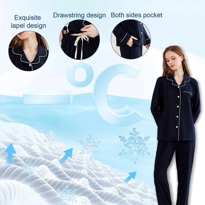 RONGTAI Women’s Sleepwear Set – Cozy Cotton Long Sleeve Pajamas