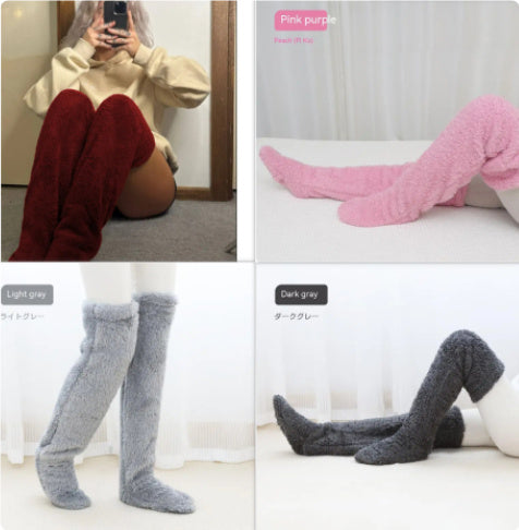 Women’s Over-the-Knee Fuzzy Socks – Warm Winter Knee-High Stockings for Home & Sleep