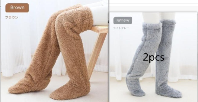 Women’s Over-the-Knee Fuzzy Socks – Warm Winter Knee-High Stockings for Home & Sleep