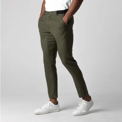 Men’s Elegant Slim Fit Business Pants – Solid Color Trousers with Elastic Waist & Pockets