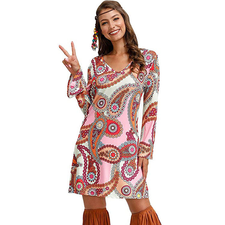 Women’s Hippie Print Dress – Boho Floral Vintage Style Summer Outfit