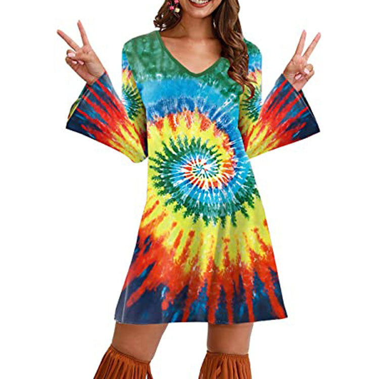 Women’s Hippie Print Dress – Boho Floral Vintage Style Summer Outfit