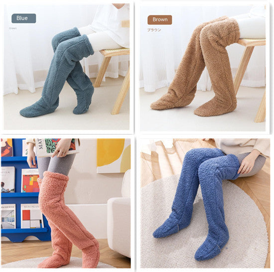 Women’s Over-the-Knee Fuzzy Socks – Warm Winter Knee-High Stockings for Home & Sleep