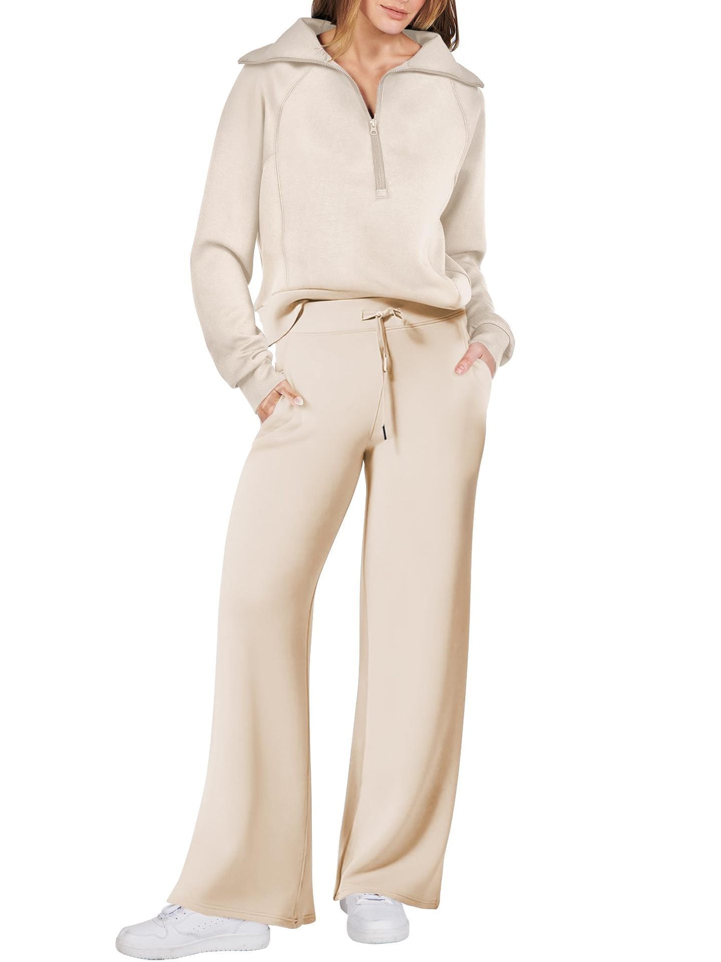 Women’s Two-Piece Sports Suit – Long Sleeve Zipper Sweatshirt & Wide Leg Pants Set
