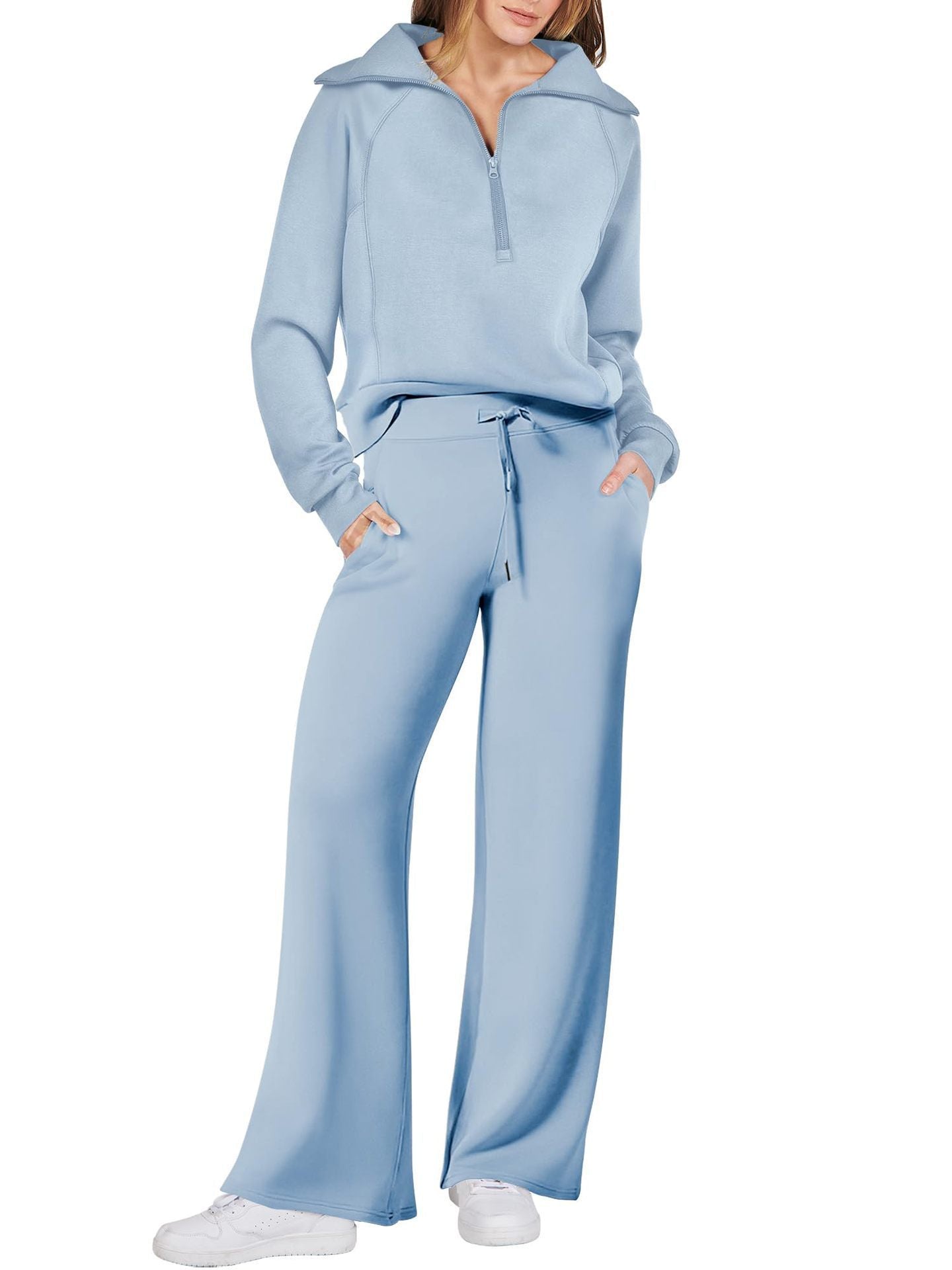 Women’s Two-Piece Sports Suit – Long Sleeve Zipper Sweatshirt & Wide Leg Pants Set