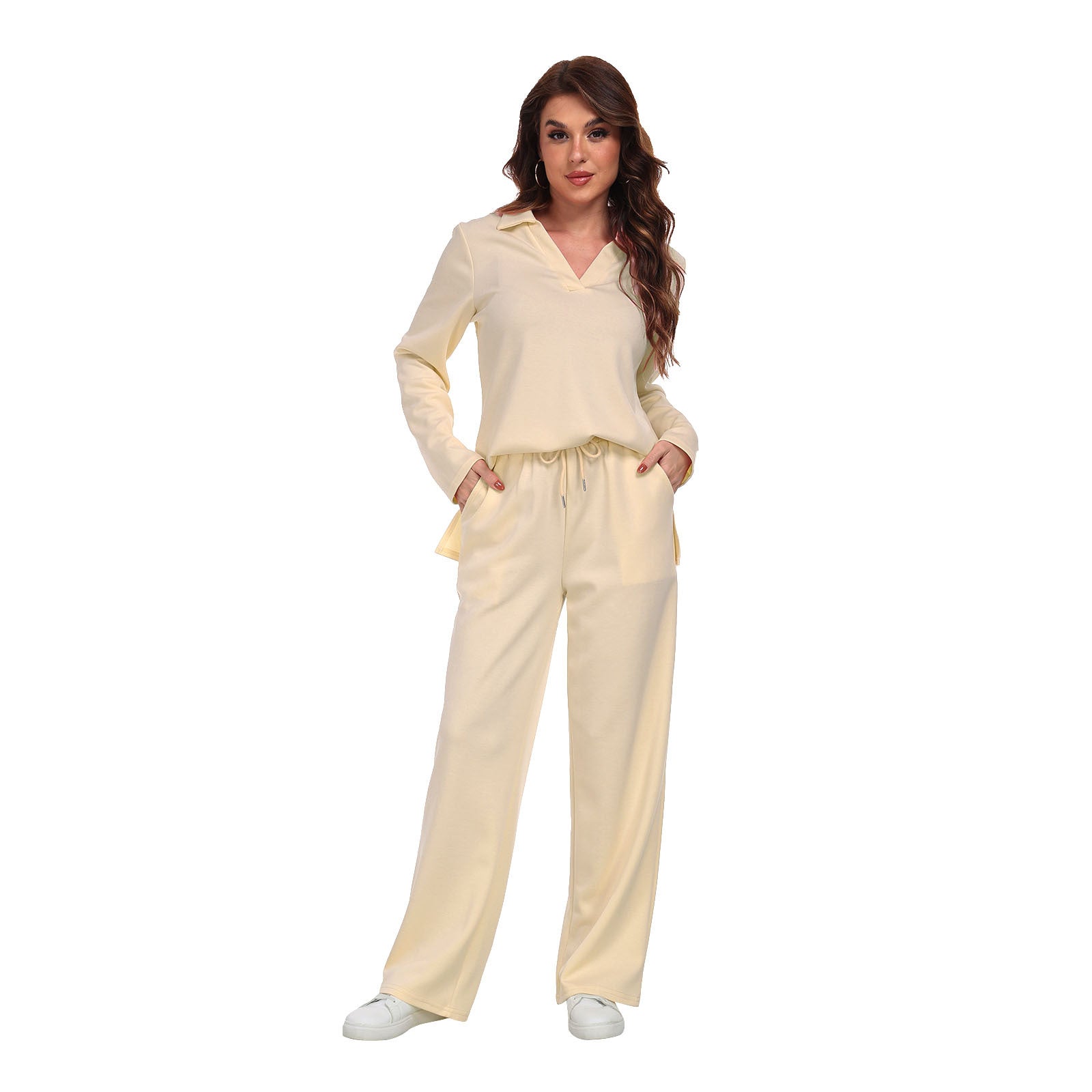 RONGTAI Women’s 2-Piece Tracksuit – Casual V-Neck Long Sleeve Sweatsuit Set