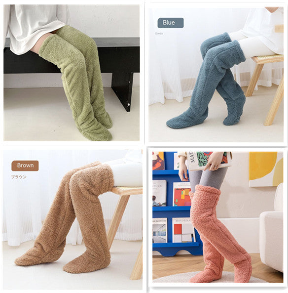 Women’s Over-the-Knee Fuzzy Socks – Warm Winter Knee-High Stockings for Home & Sleep