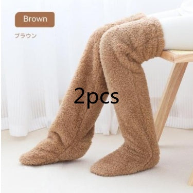 Women’s Over-the-Knee Fuzzy Socks – Warm Winter Knee-High Stockings for Home & Sleep