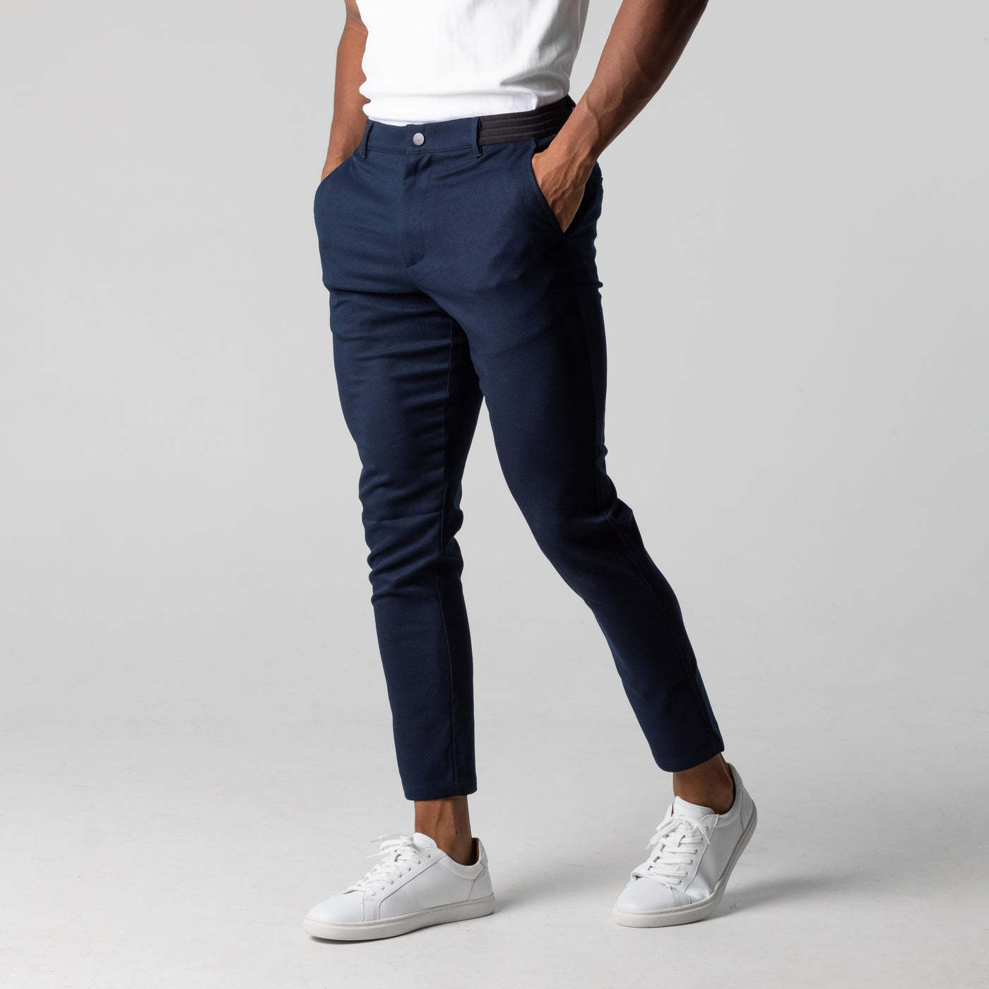 Men’s Elegant Slim Fit Business Pants – Solid Color Trousers with Elastic Waist & Pockets
