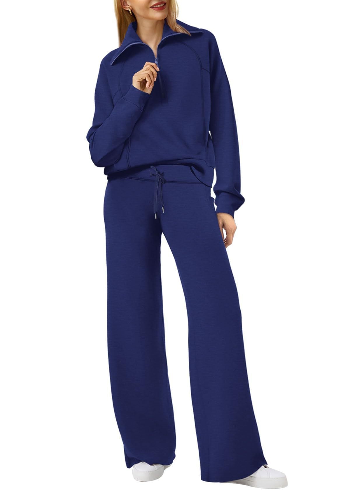 Women’s Two-Piece Sports Suit – Long Sleeve Zipper Sweatshirt & Wide Leg Pants Set