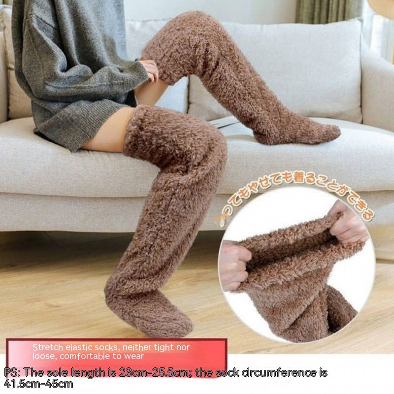 Women’s Over-the-Knee Fuzzy Socks – Warm Winter Knee-High Stockings for Home & Sleep
