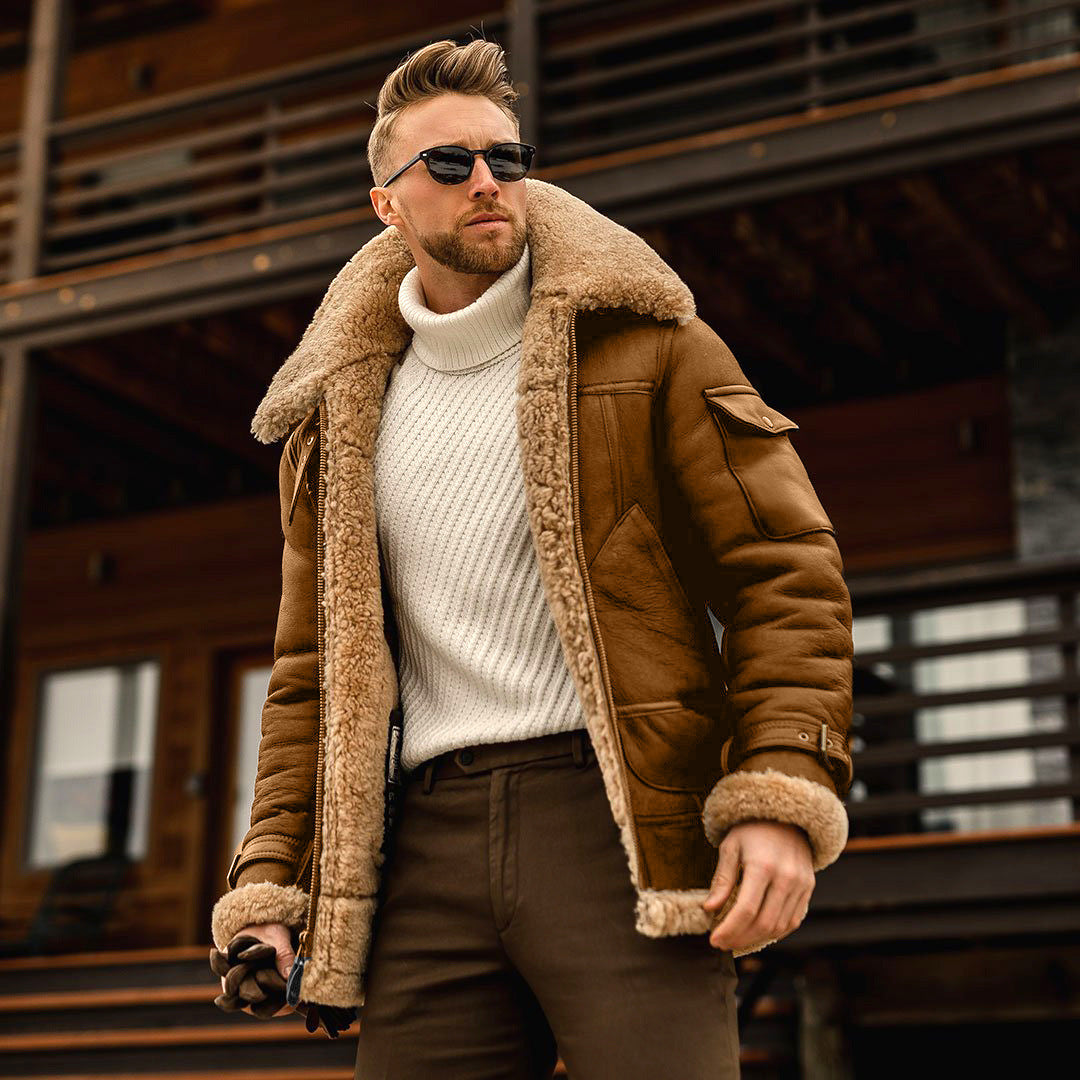 Men’s Military Fleece Jacket – Warm Winter Tactical Coat with Fur Collar