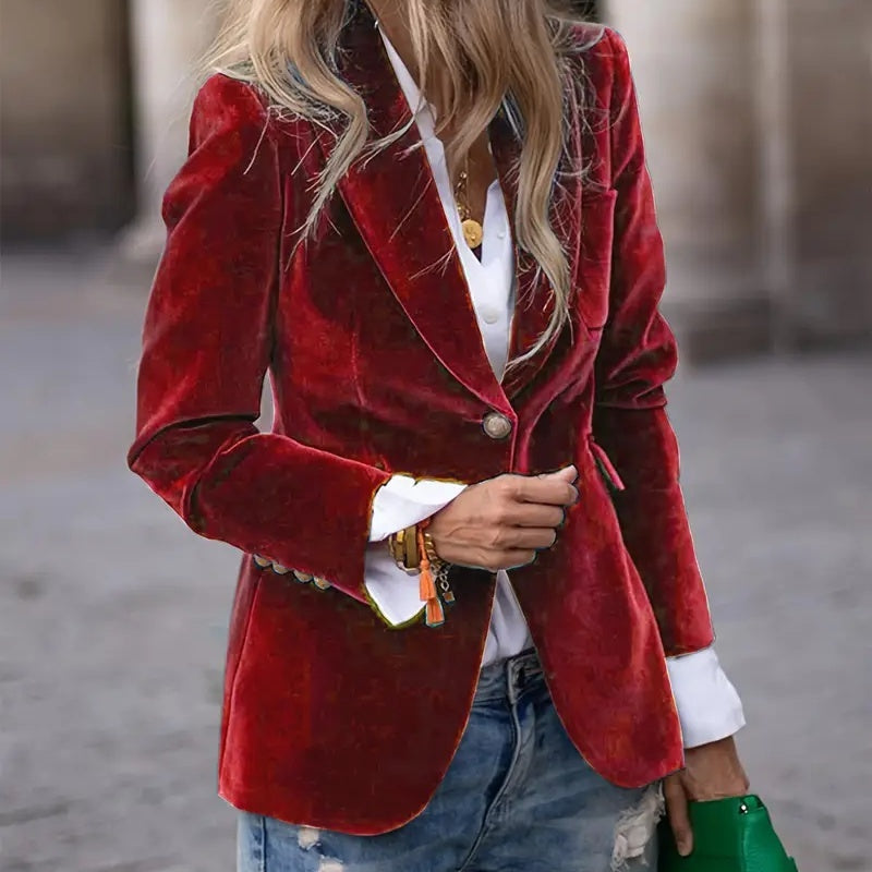 Elegant Velvet Lapel Blazer – Business Casual Jacket for Women