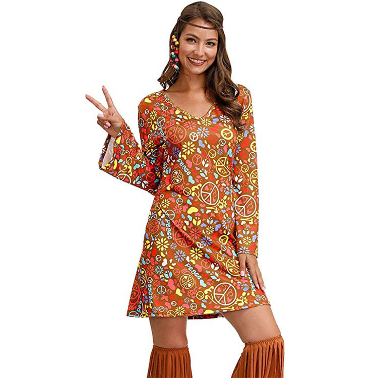 Women’s Hippie Print Dress – Boho Floral Vintage Style Summer Outfit