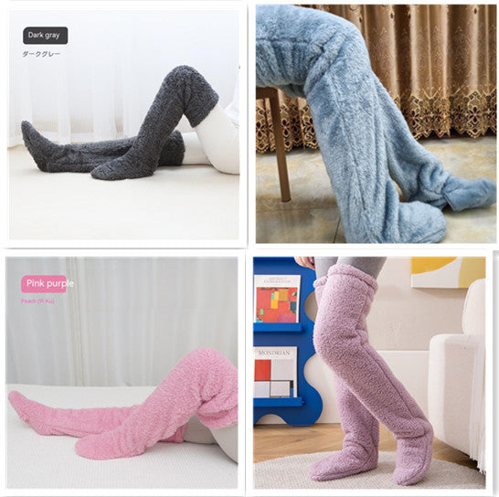 Women’s Over-the-Knee Fuzzy Socks – Warm Winter Knee-High Stockings for Home & Sleep