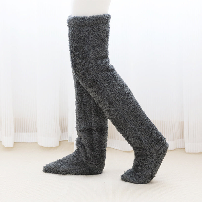 Women’s Over-the-Knee Fuzzy Socks – Warm Winter Knee-High Stockings for Home & Sleep