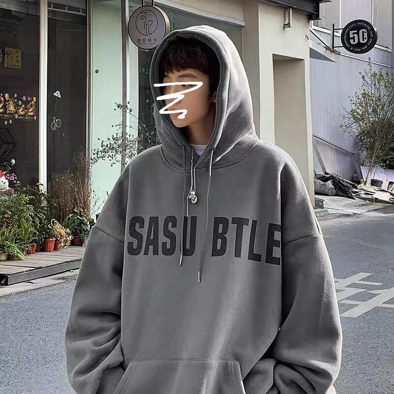 Men’s American Style Hooded Sweatshirt – Thick Plus Velvet Hoodie for Autumn & Winter