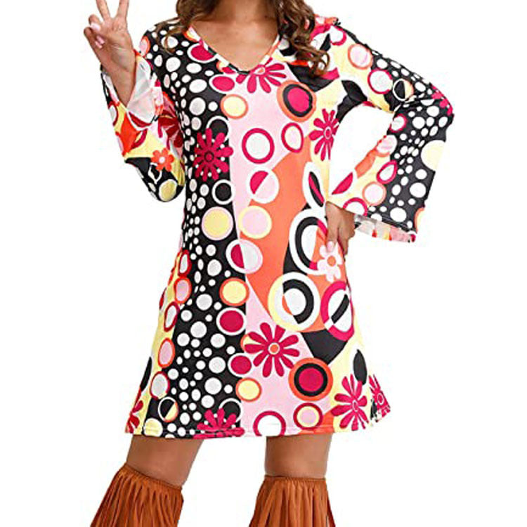 Women’s Hippie Print Dress – Boho Floral Vintage Style Summer Outfit