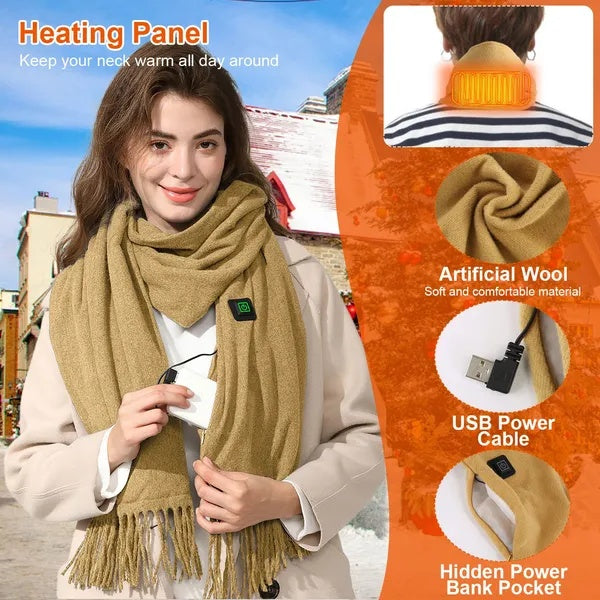 USB Electric Heated Scarf – Warm Winter Neck Wrap for Men & Women