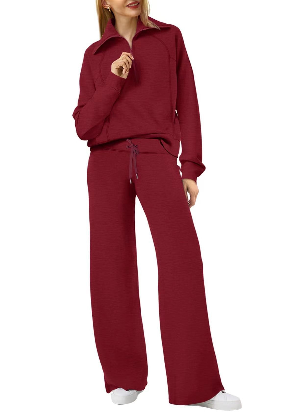 Women’s Two-Piece Sports Suit – Long Sleeve Zipper Sweatshirt & Wide Leg Pants Set