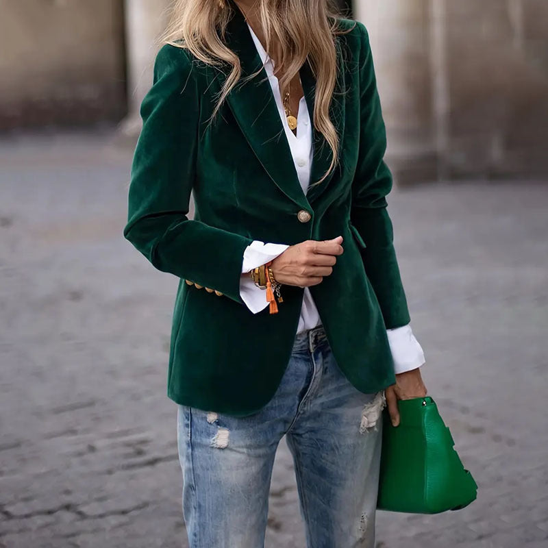 Elegant Velvet Lapel Blazer – Business Casual Jacket for Women