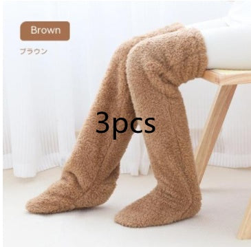 Women’s Over-the-Knee Fuzzy Socks – Warm Winter Knee-High Stockings for Home & Sleep