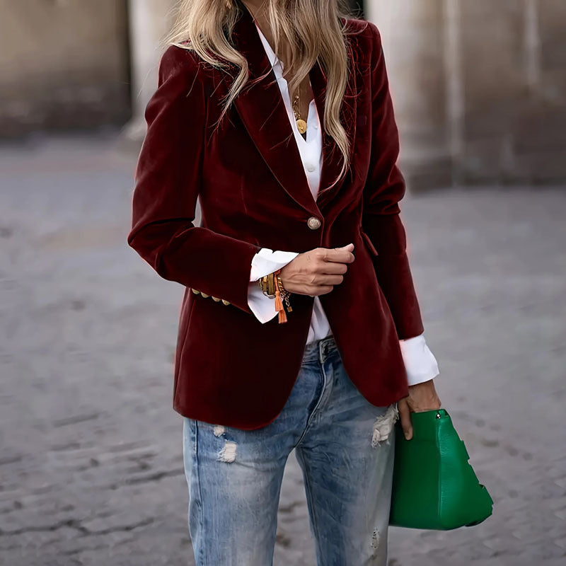 Elegant Velvet Lapel Blazer – Business Casual Jacket for Women