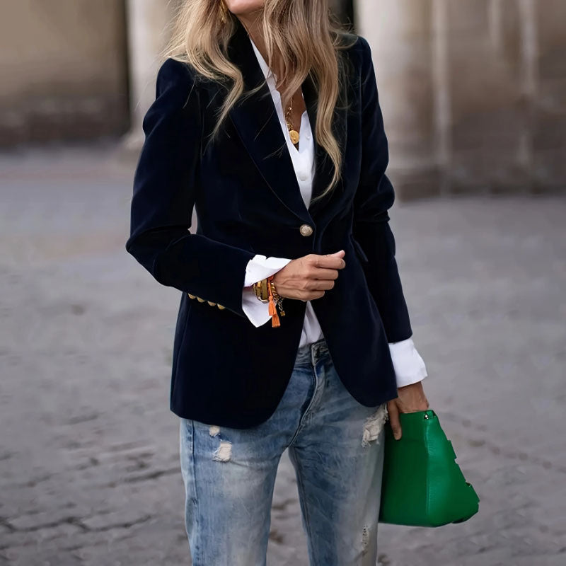 Elegant Velvet Lapel Blazer – Business Casual Jacket for Women