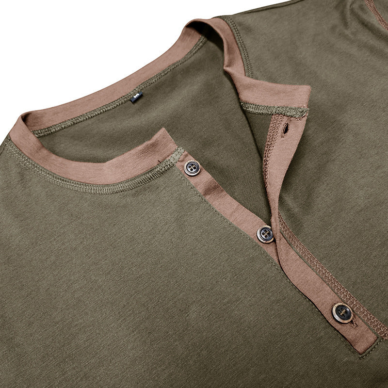 Men’s Summer T-Shirt – Short Sleeve Polo Shirt with V-Neck and Button Detail