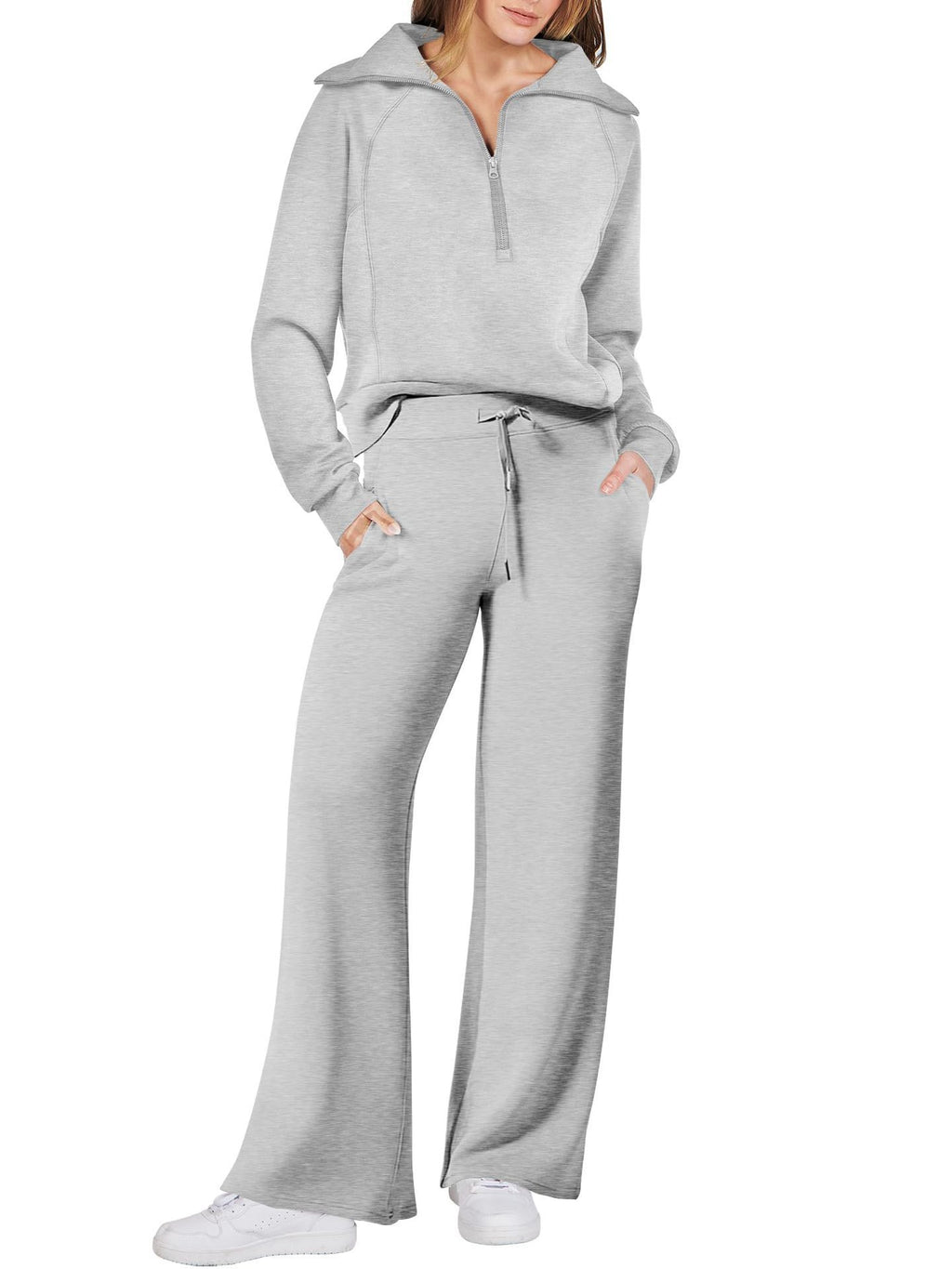 Women’s Two-Piece Sports Suit – Long Sleeve Zipper Sweatshirt & Wide Leg Pants Set
