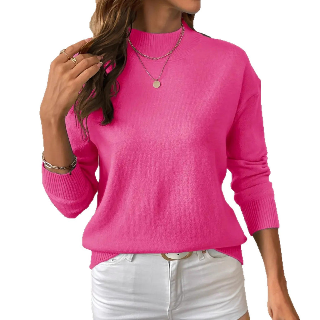 Women’s Solid Color Knitted Sweater – Loose Fit Fashion Pullover Top