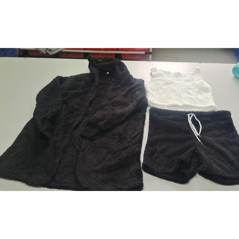 Women’s 3-Piece Pajama Set – Long Sleeve Crop Top, Tank & Drawstring Shorts