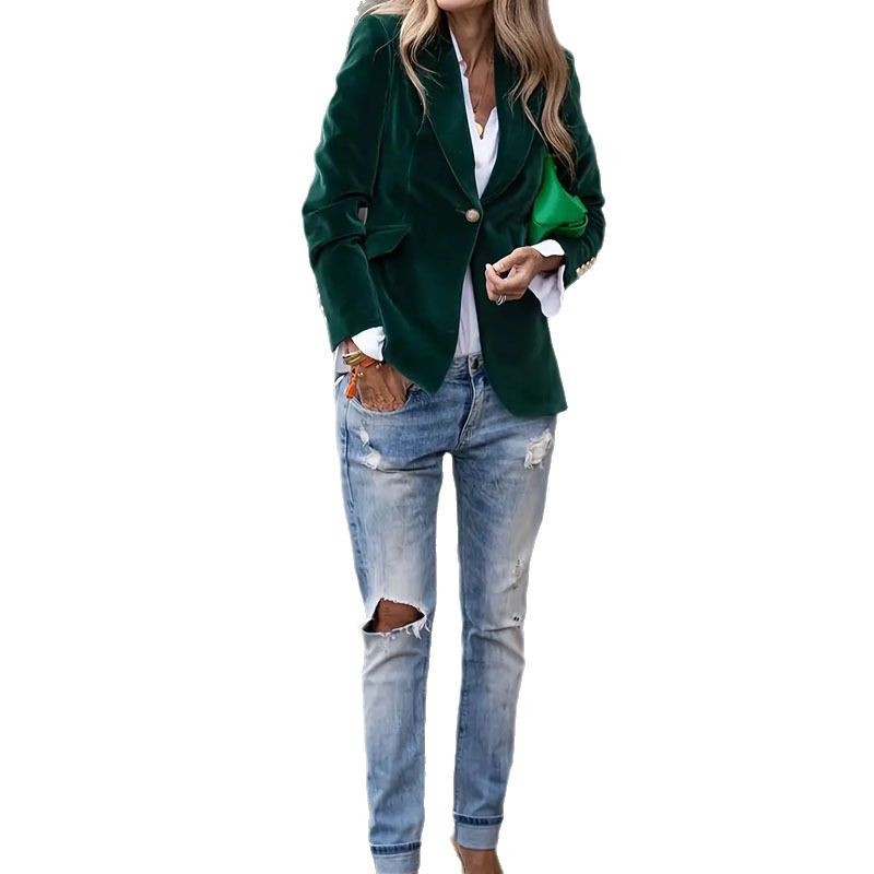 Elegant Velvet Lapel Blazer – Business Casual Jacket for Women
